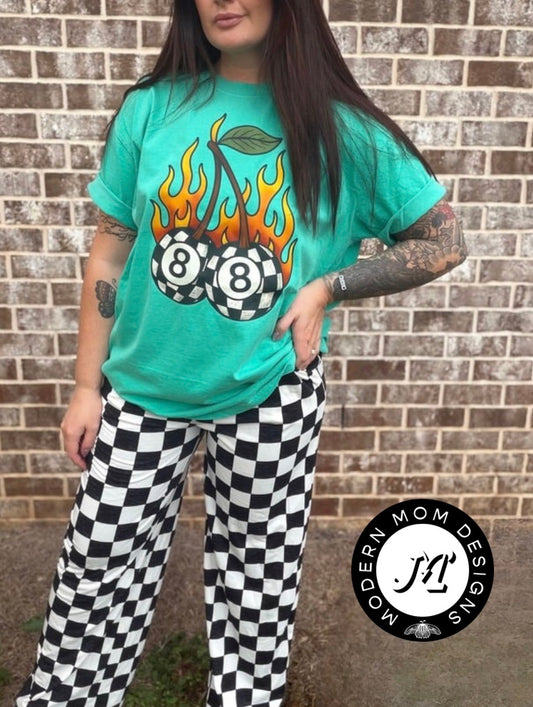 Flame 8 ball-Kelly green(tee, crewneck or hoodie)