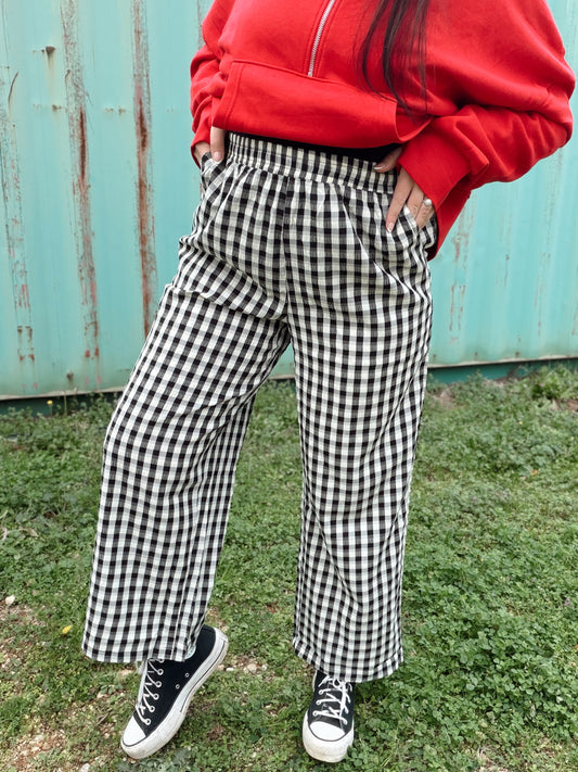 Buffalo plaid elastic waist pants