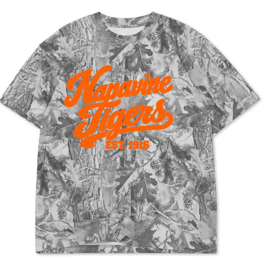 Napavine Tigers boxy premium grey camo tee (youth XS-Adult 3XL)