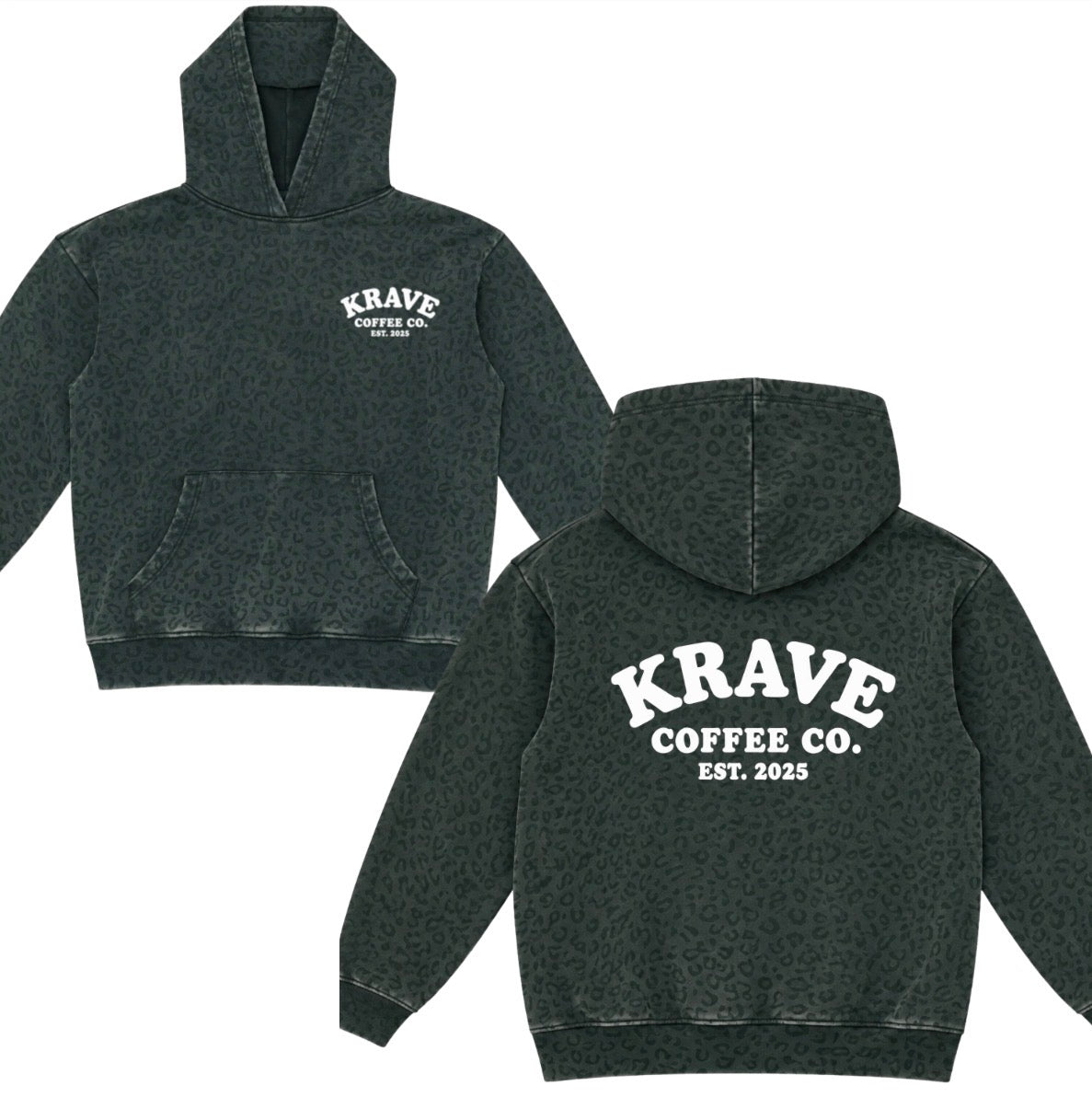 Krave coffee co. EXCLUSIVE premium puff print black leopard hoodie