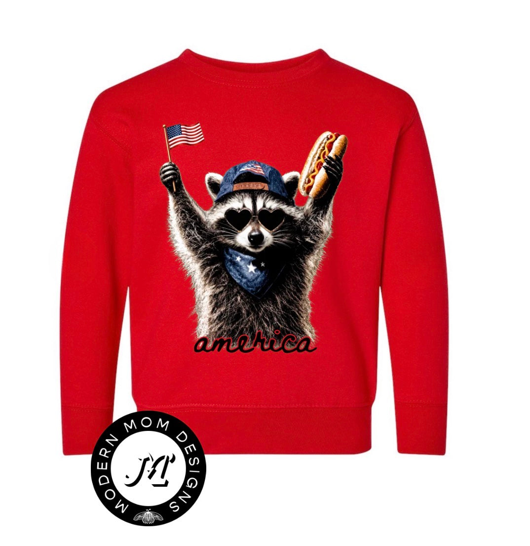 America feral raccoon crewneck(toddler-youth XL)