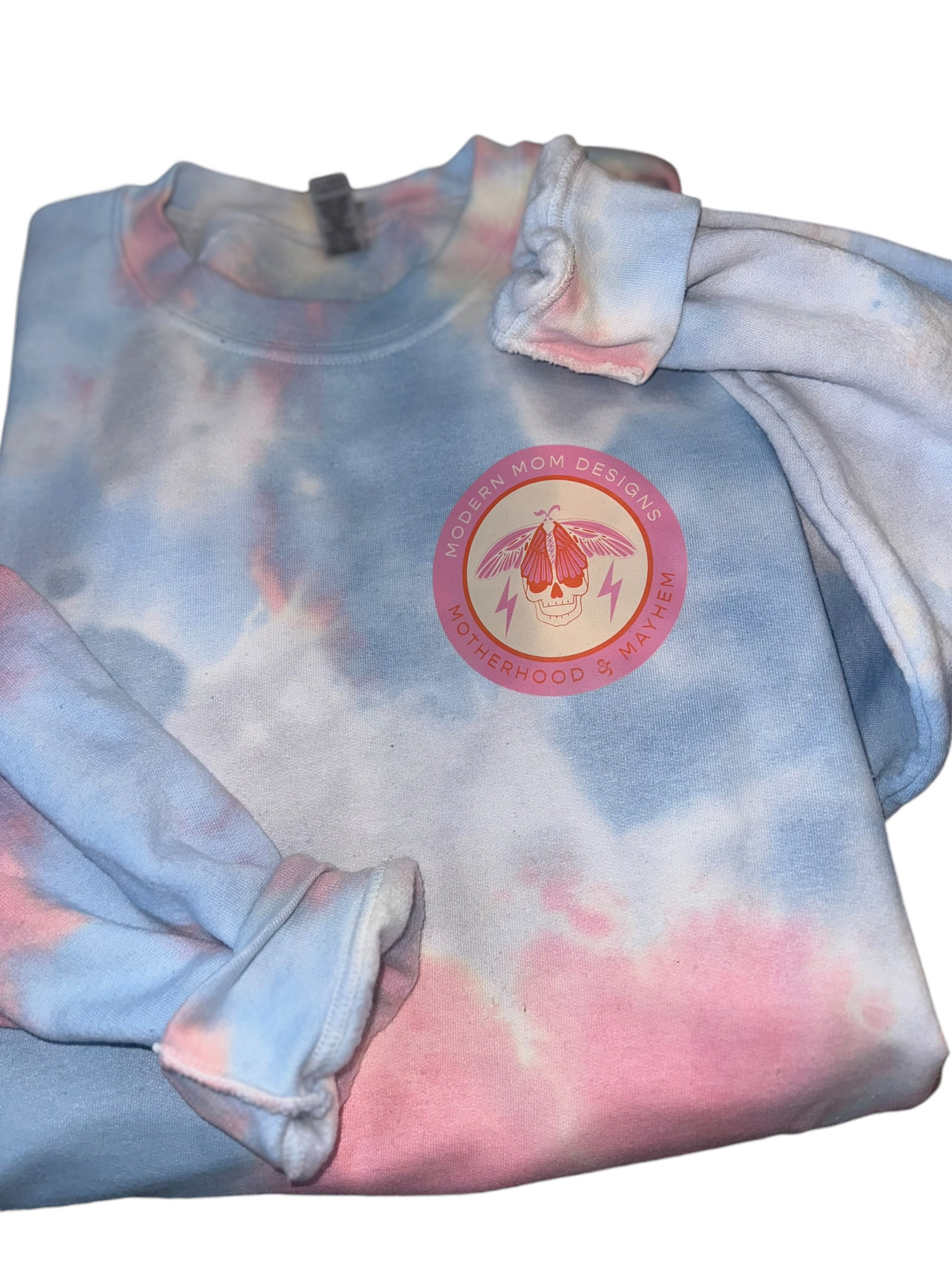 Cotton candy tie dye motherhood & mayhem crewneck