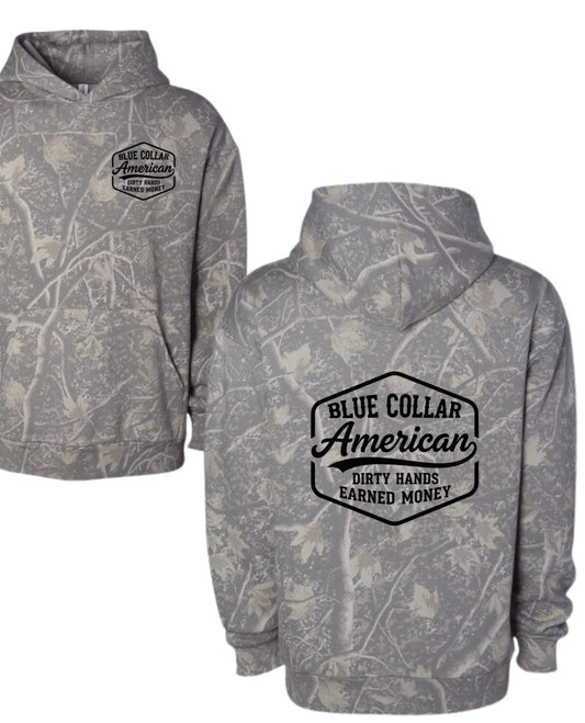 Blue collar American deadwood camo hoodie