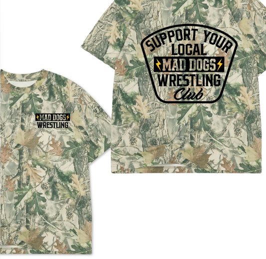 Mad Dogs wrestling boxy premium camo tee (youth XS-Adult 3XL)