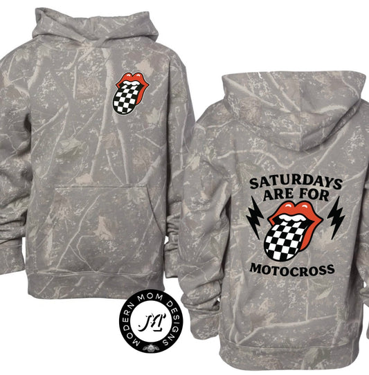 Saturdays are for motocross deadwood camo hoodie (youth & adult-no drawstrings)