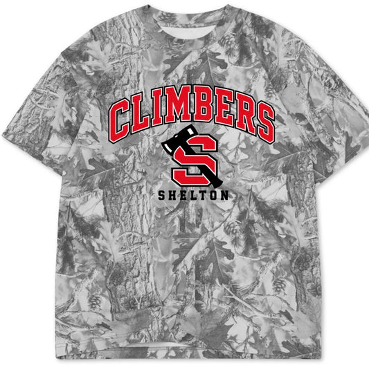 Shelton Climbers boxy premium grey camo tee (youth XS-Adult 4XL)