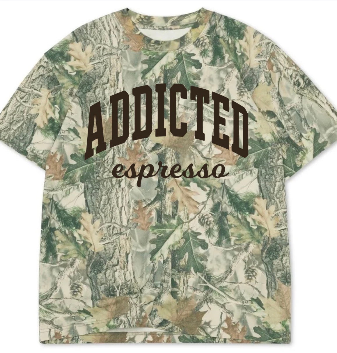 Addicted Espresso lux tees (block & cursive font)