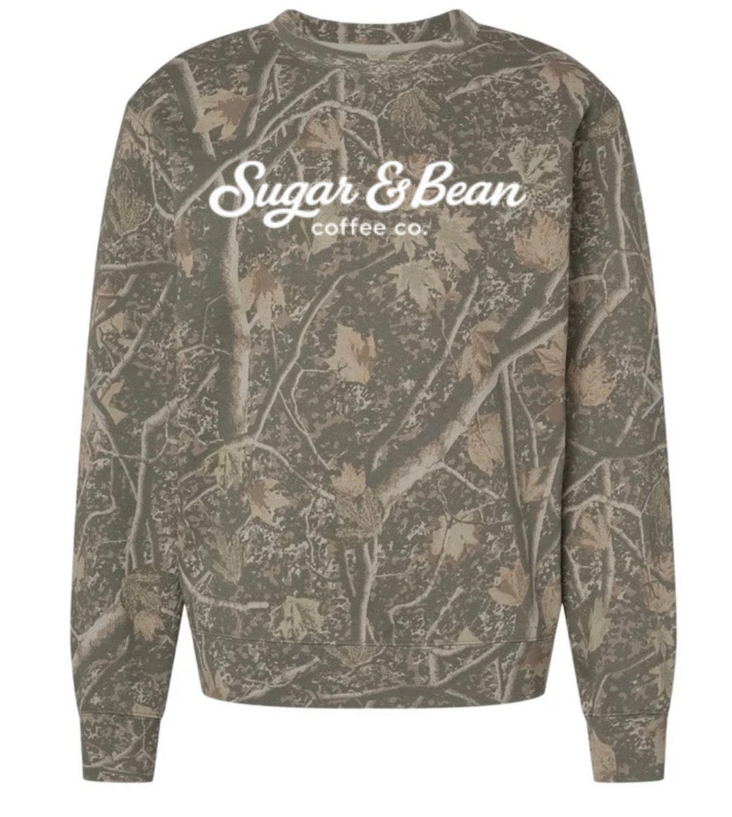Sugar & Bean Coffee Co. Deadwood camo crewneck