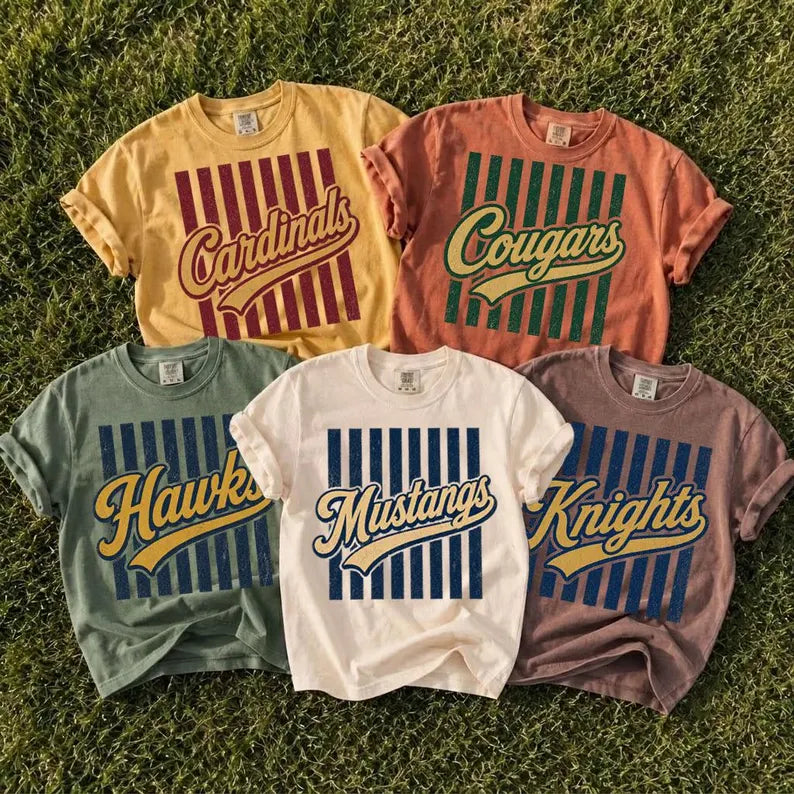MASCOT NAME. Stripes & varsity letters-any name & colors