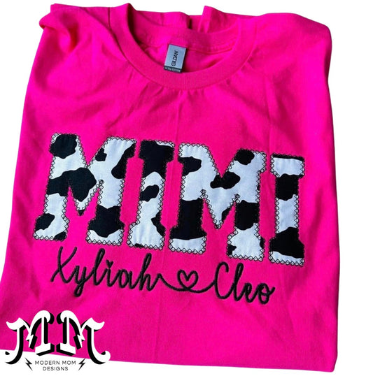 CUSTOM ANY NAME CREWNECK OR HOODIE (black & white cow print) embrodiery
