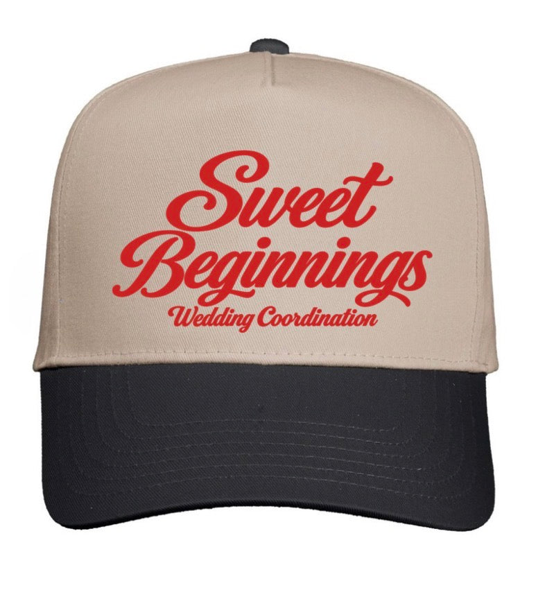 Sweet beginnings black bill trucker hat (screen print)