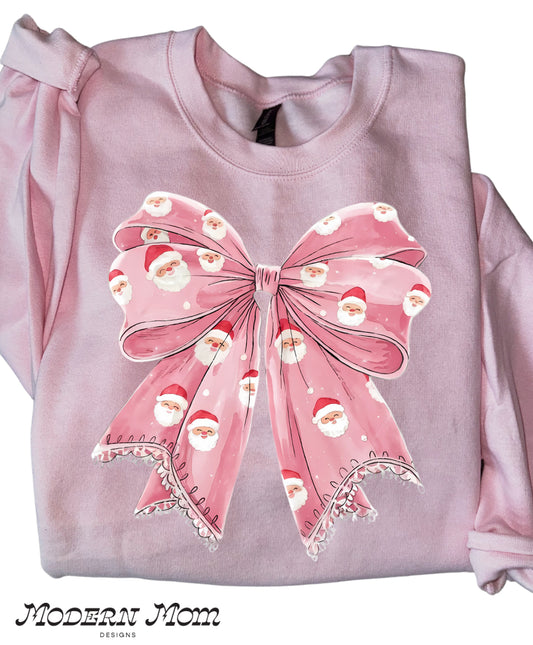 Girly Santa bow (tee, crewneck or hoodie )