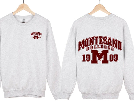 Montesano Bulldogs grey crewneck or hoodie