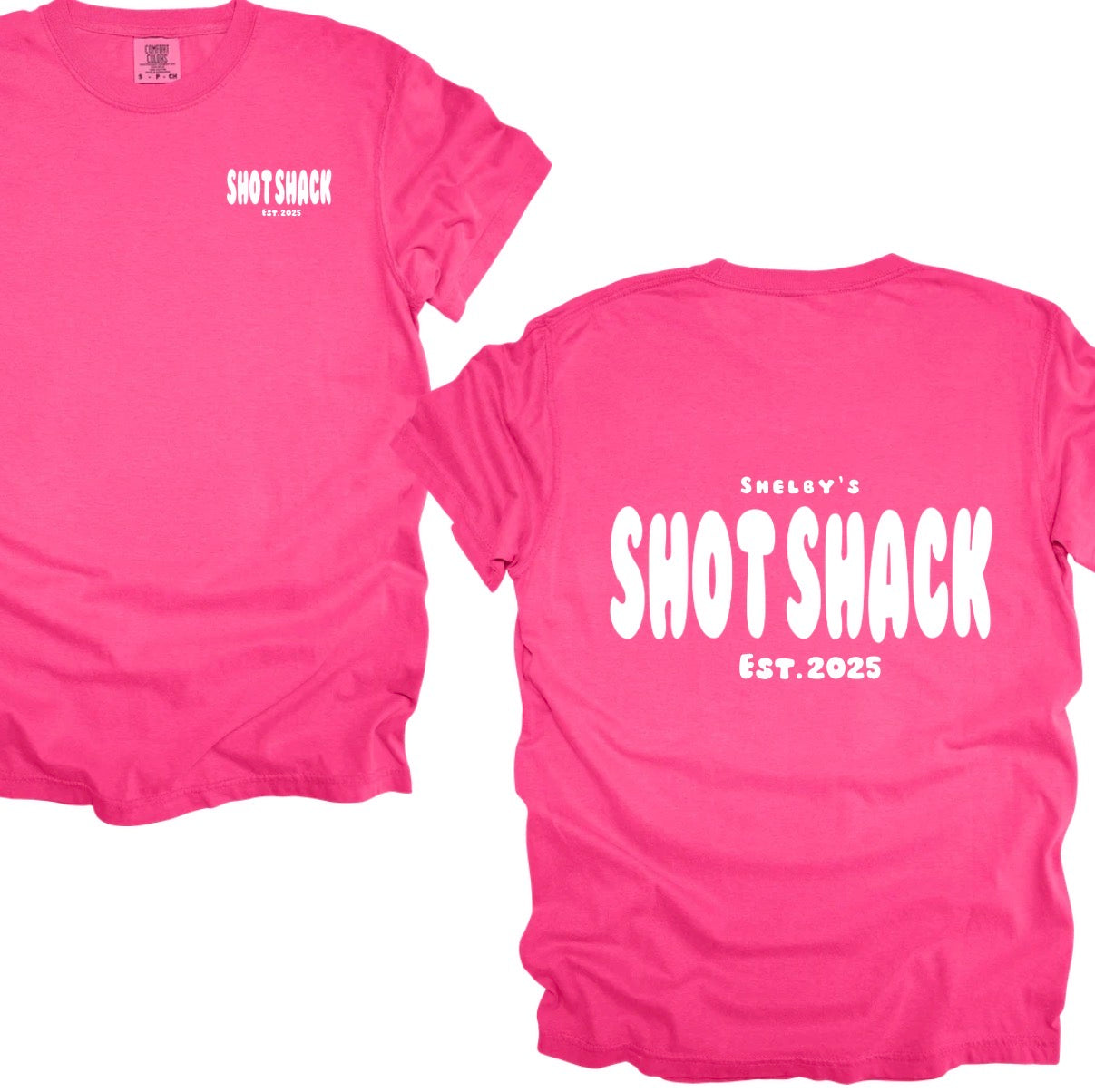 Shelby’s shot shack puff print tees