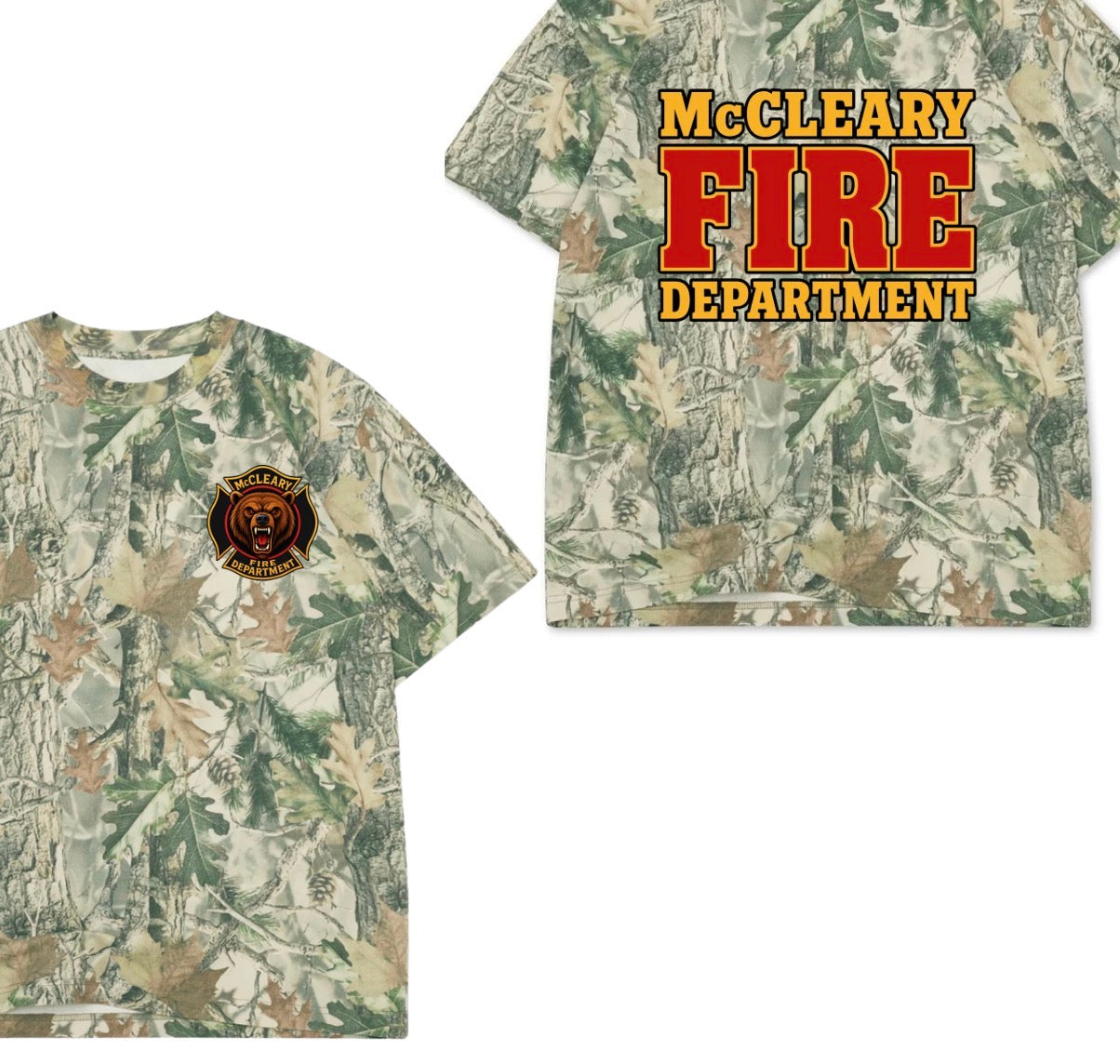 McCleary Fire Dept. boxy premium wood camo tee