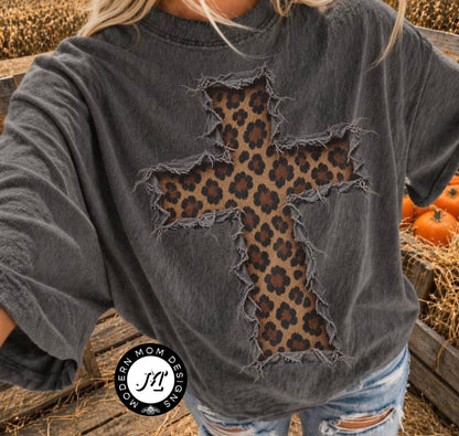 Leopard cross (tee shirt, crewneck or hoodie)