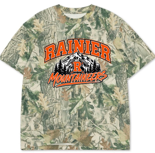 Rainier mountaineers boxy premium wood camo tee (youth XS-Adult 3XL)
