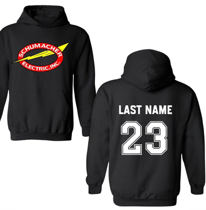 Schumacher Electric inc. adult hoodie (last name & number in notes at checkout)