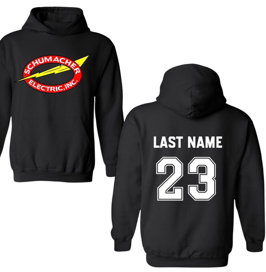 Schumacher Electric inc. adult hoodie (last name & number in notes at checkout)
