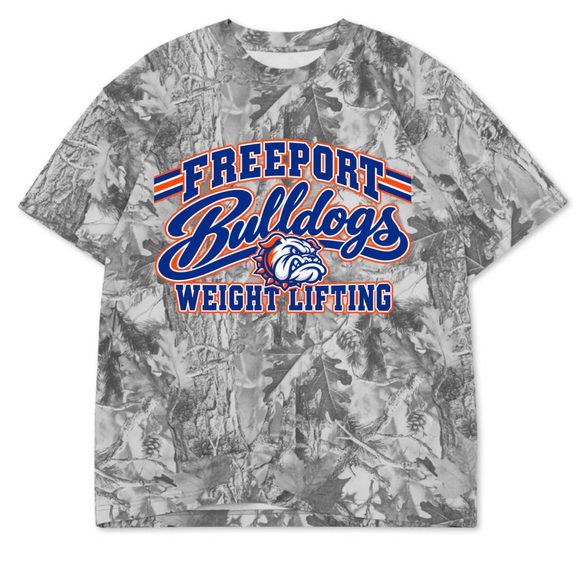 Freeport Bulldogs boxy premium grey camo tee (youth XS-Adult 3XL)