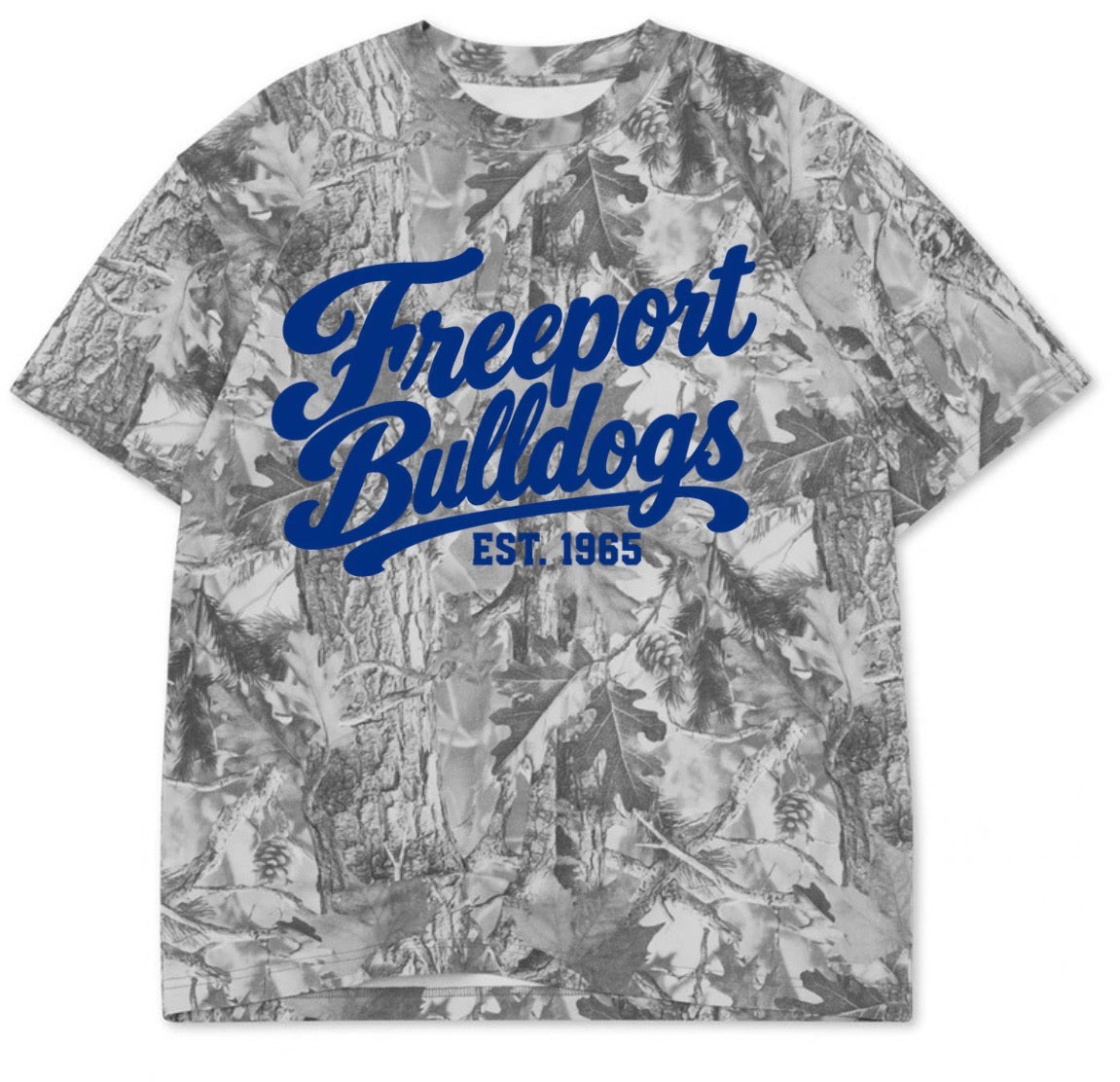 Freeport Bulldogs boxy premium grey camo tee (youth XS-Adult 3XL)