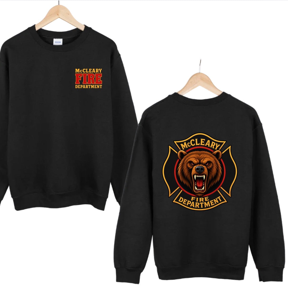 McCleary Fire Dept. crewneck or hoodie BLACK (bear logo on back)