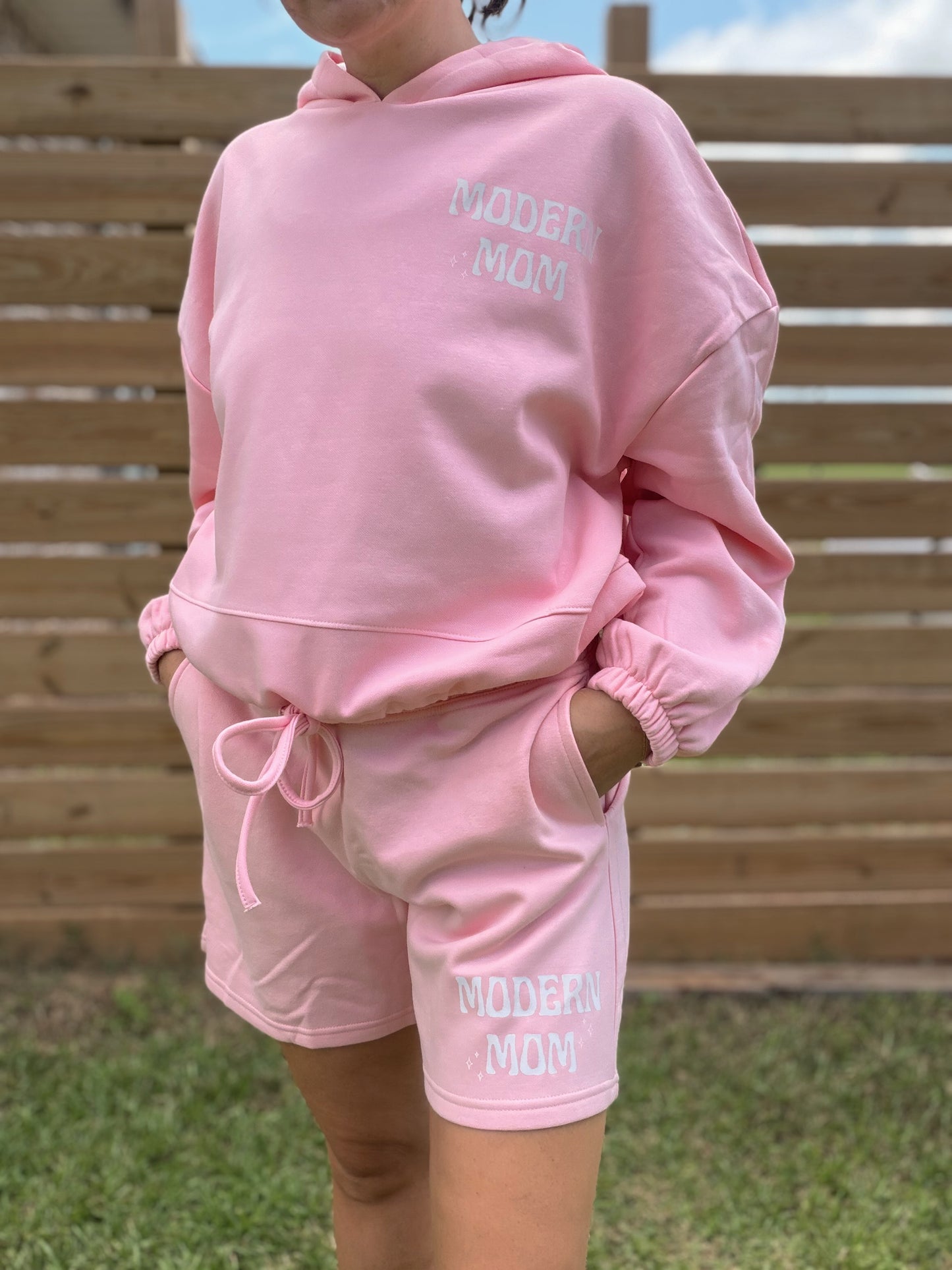 Modern mom pink jogger shorts