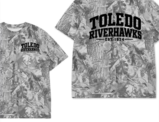 Toledo Riverhawks boxy premium grey camo tee (youth XS-Adult 3XL)