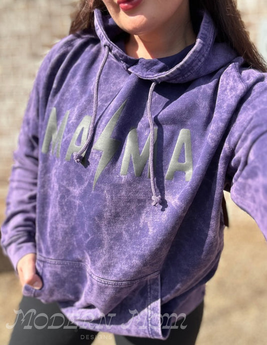 Cloud purple vintage acid wash MAMA bolt (3D print) hoodie