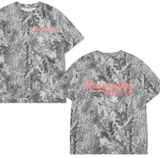 Rainmaker coffee co Grey camo tee pink puff print