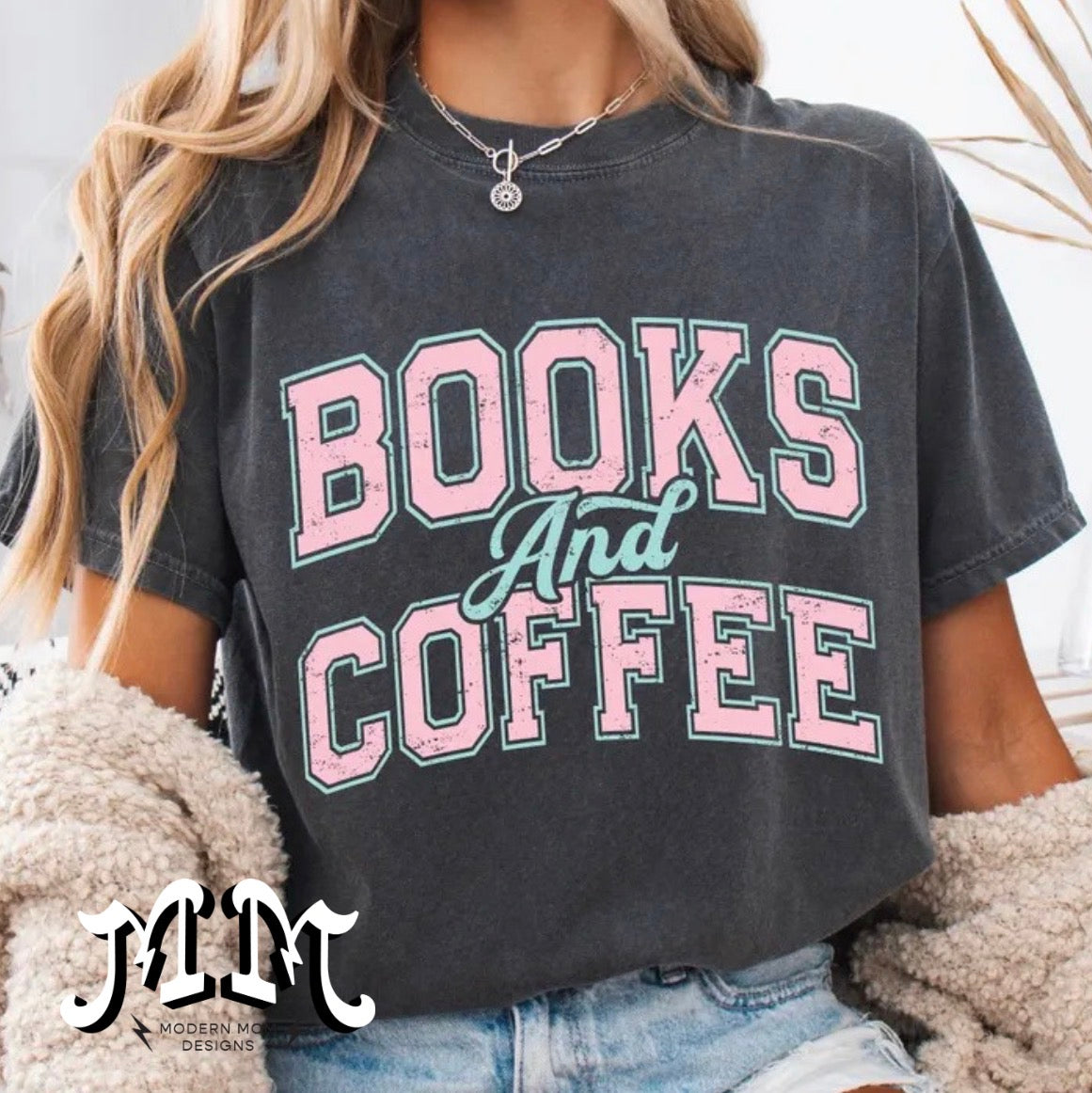Books and coffee tee (comfort colors)