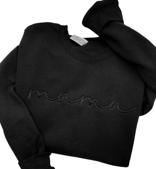 Black on black mama script embroidery crewneck (PRE SALE-ships in 3 weeks)
