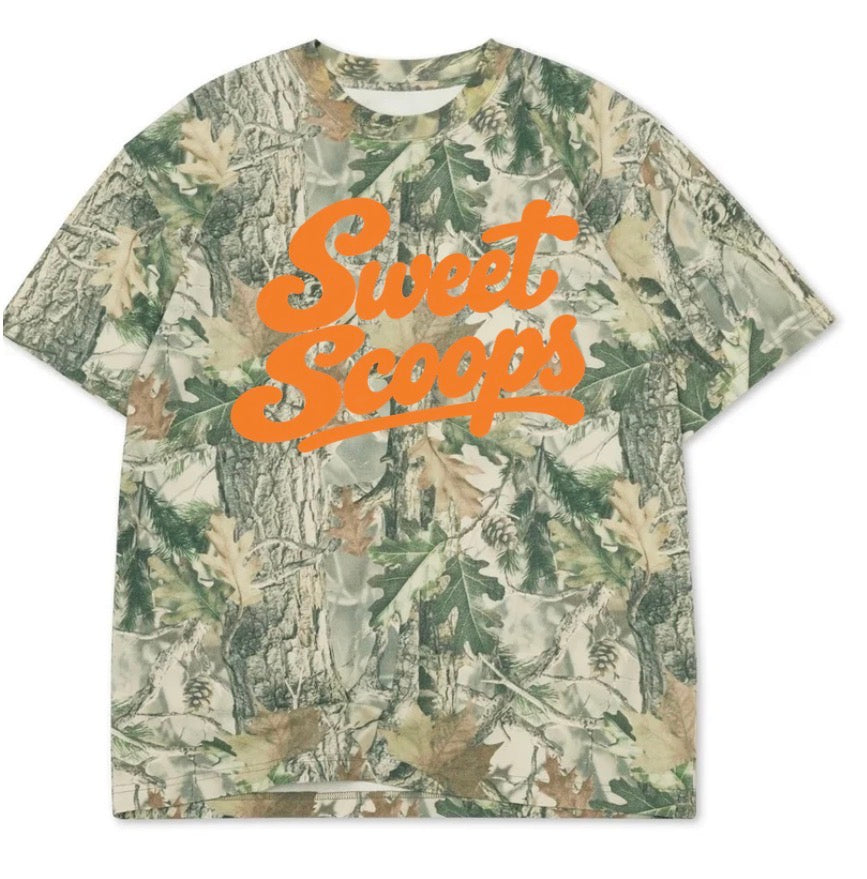 Sweet scoops orange font camo premium boxy oversized fit tee shirt
