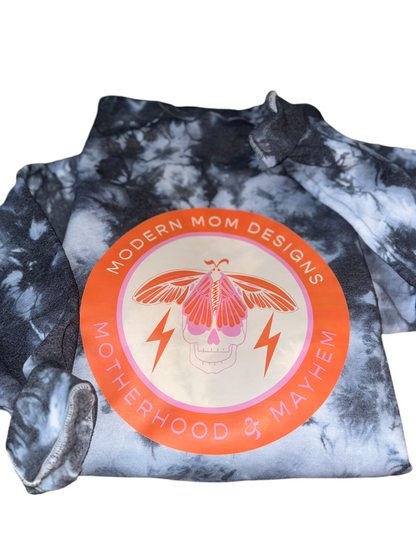 Black tie dye motherhood & mayhem crewneck