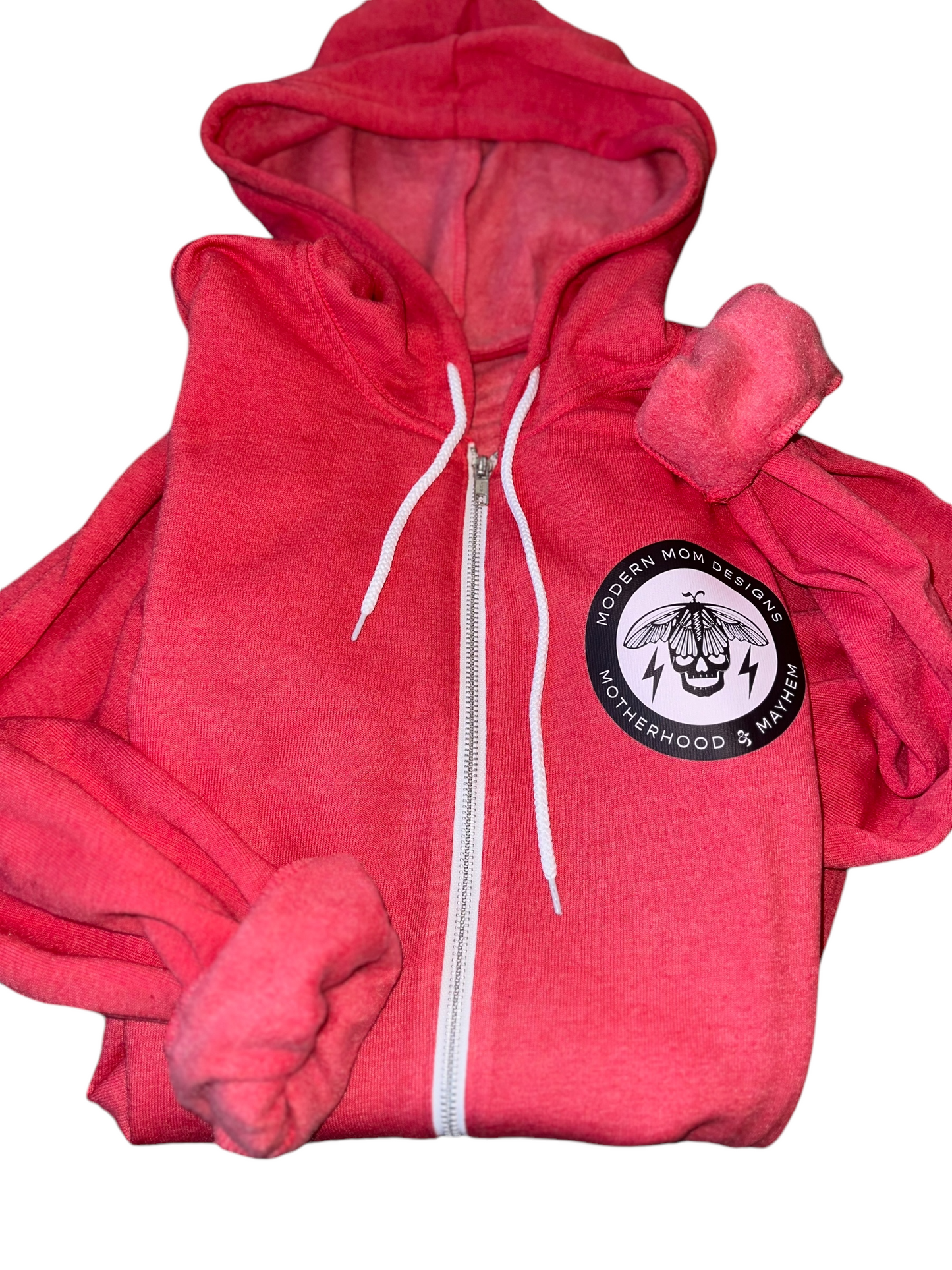 Motherhood & Mayhem re-brand zip up Heather red