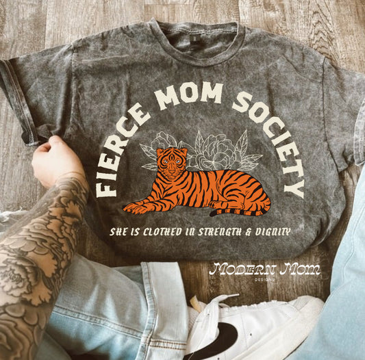 Fierce mom society acid wash tee