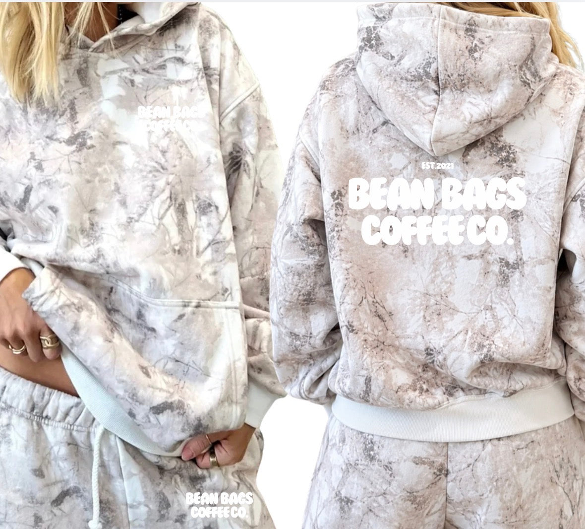 Bean Bags Coffee Co. exclusive camo hoodie (puff print white)