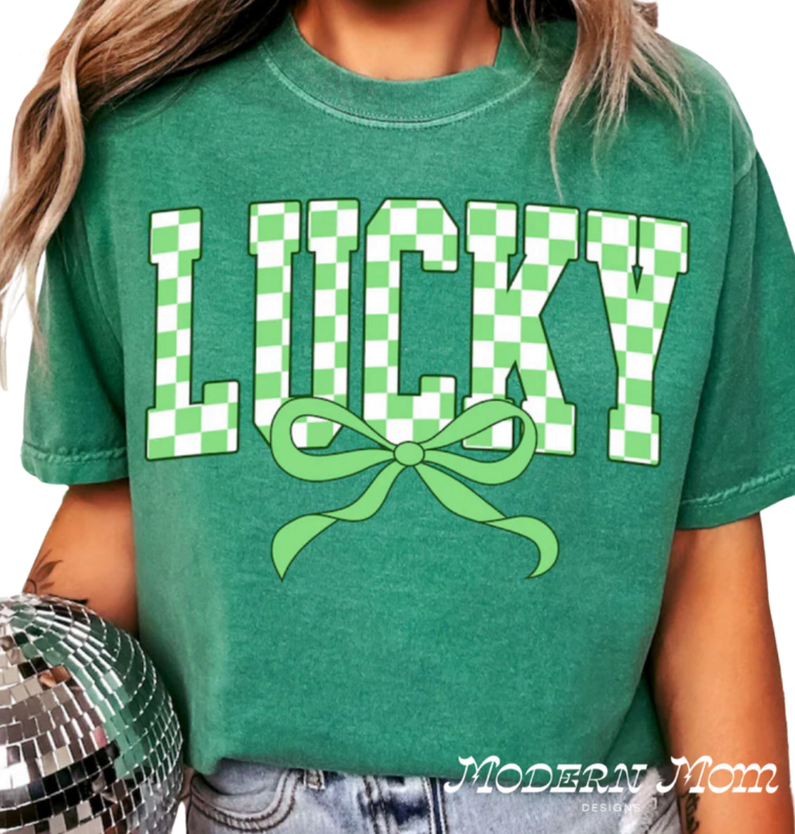 Lucky checks with bow (tee shirt or crewneck)