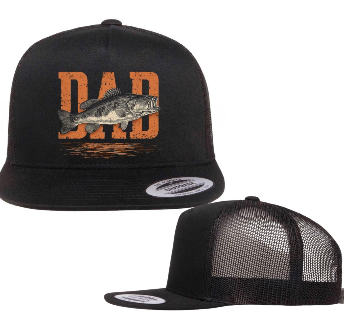 Dad fish-flat bill or 5panel trucker