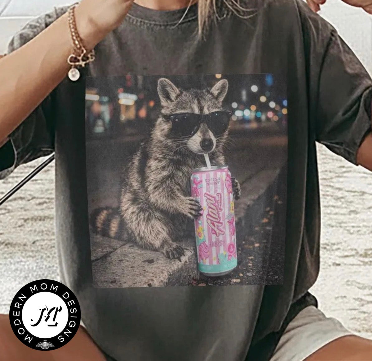 Raccoon cotton candy energy (tee shirt, crewneck or hoodie)