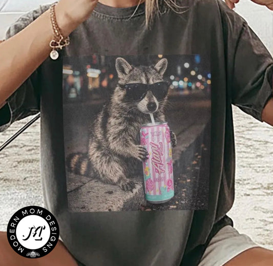Raccoon cotton candy energy (tee shirt, crewneck or hoodie)