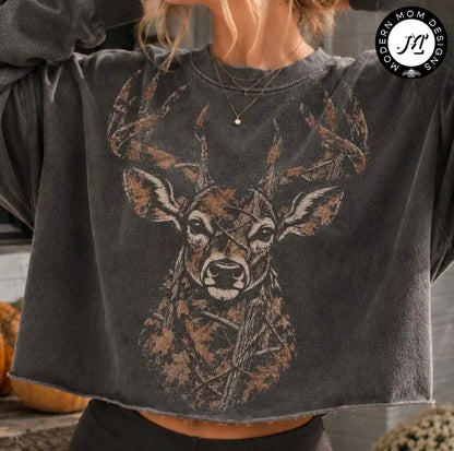Camo deer (tee shirt, crewneck or hoodie)