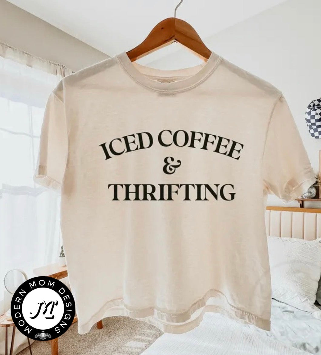 Iced coffee & thrifting (tank top, tee shirt, crewneck or hoodie)