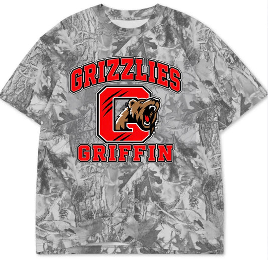 Griffin grizzlies boxy premium grey camo tee (youth XS-Adult 4XL)