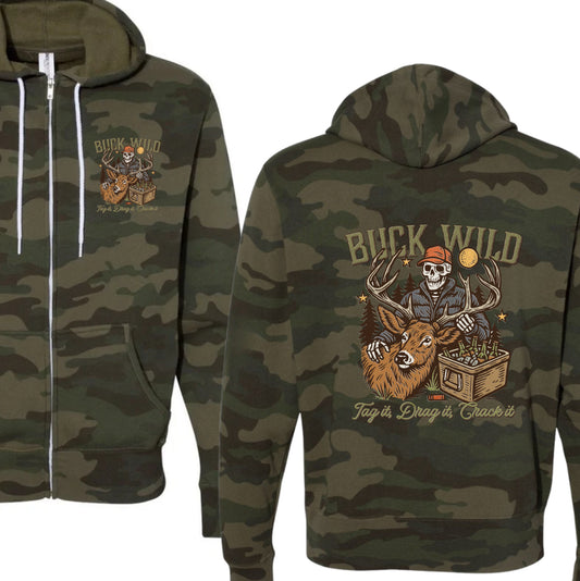Buck wild zip up (black, black camo, camo & charcoal heather)