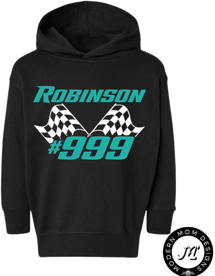 CUSTOM: last name & number checkered flag (toddler-youth XL)