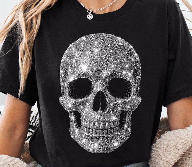 Faux sequin skull  (tee shirt, crewneck or hoodie)