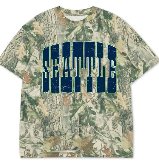 SEATTLE Boxy premium wood camo tee (youth XS-Adult 3XL)
