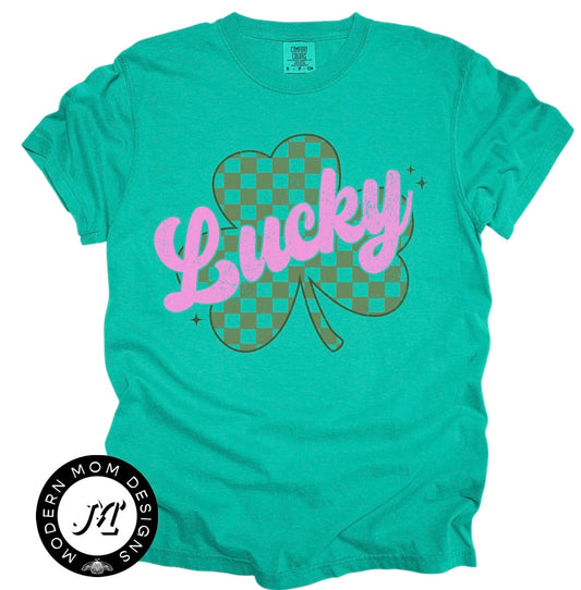 Lucky checkered clover  (tee, crewneck or hoodie)