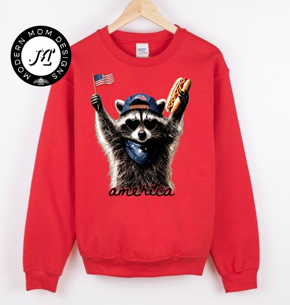 America feral raccoon crewneck